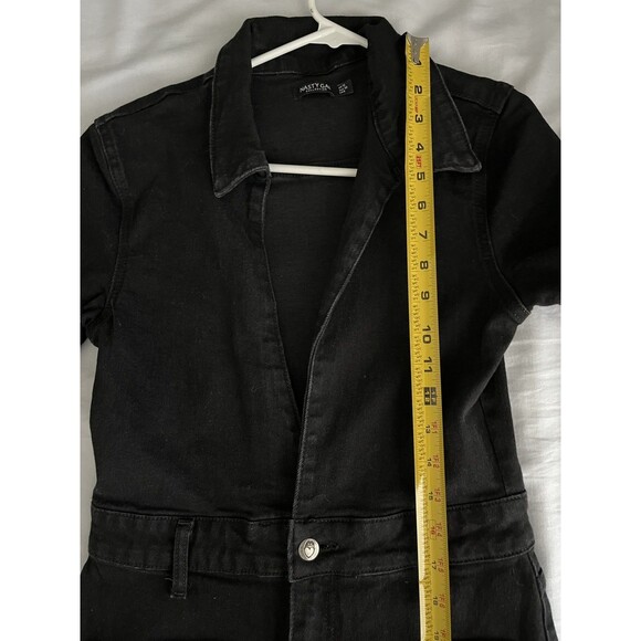 Nasty Gal Black Deep Plunging V Neck Denim Boilersuit Jumpsuit Edgy Grunge Sz 8 - Picture 10 of 15